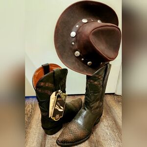 Dan Post Leather Cowboy Star Boots And Hat